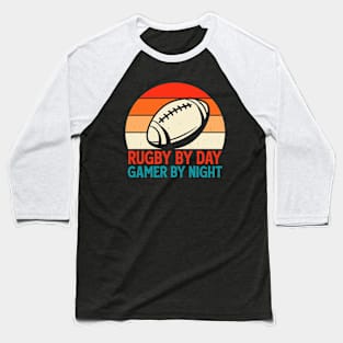 Rugby By Day Gamer By Night For Video Game Lovers - Funny Rugby Vintage Baseball T-Shirt